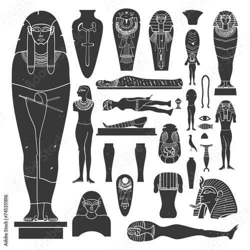 Silhouette ancient egypt sarcophagus black color only