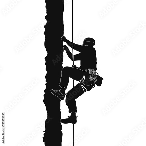 Silhouette climbing man black color only full body