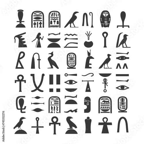 Silhouette collection of ancient egyptian hieroglyphs symbol logo black color only