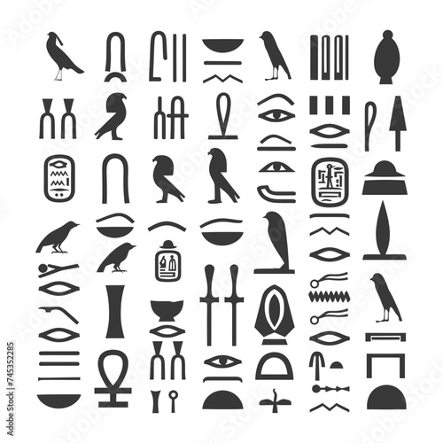 Silhouette collection of ancient egyptian hieroglyphs symbol logo black color only