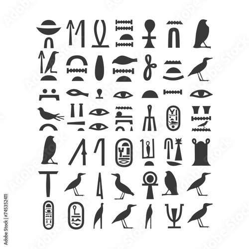 Silhouette collection of ancient egyptian hieroglyphs symbol logo black color only