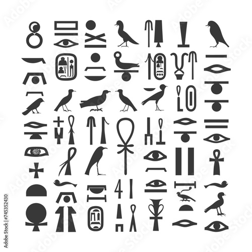 Silhouette collection of ancient egyptian hieroglyphs symbol logo black color only
