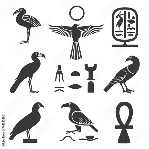 Silhouette collection of ancient egyptian hieroglyphs symbol logo black color only