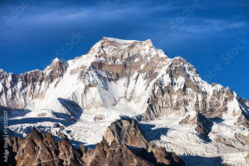 view from Gokyo Ri to mount Gyachung Kang near Cho Oyu