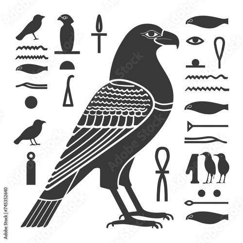 Silhouette collection of ancient egyptian hieroglyphs symbol logo black color only