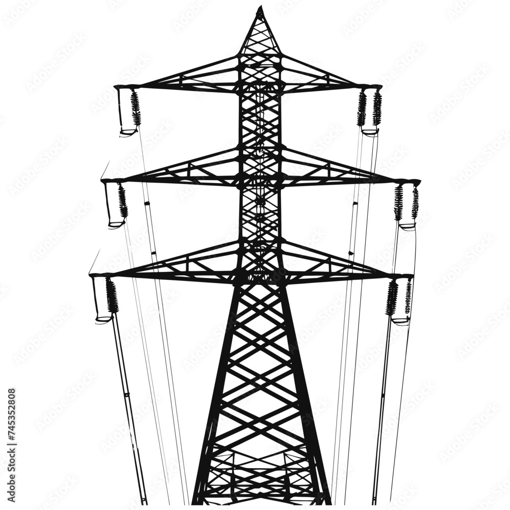Silhouette electrical transmission tower black color only Silhouette electrical transmission tower black color only