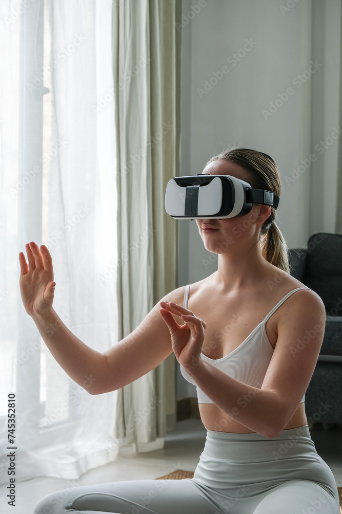 VR sport,Workout home vr,Fitness vr home,VR fit.Girl doing fitness in VR glasses home ,virtual reality exercise, immersive workout,VR sports,virtual gym,immersive spaces,futuristic environment VR sport,Workout home vr,Fitness vr home,VR fit.Girl doing fitness in VR glasses home ,virtual reality exercise, immersive workout,VR sports,virtual gym,immersive spaces,futuristic environment