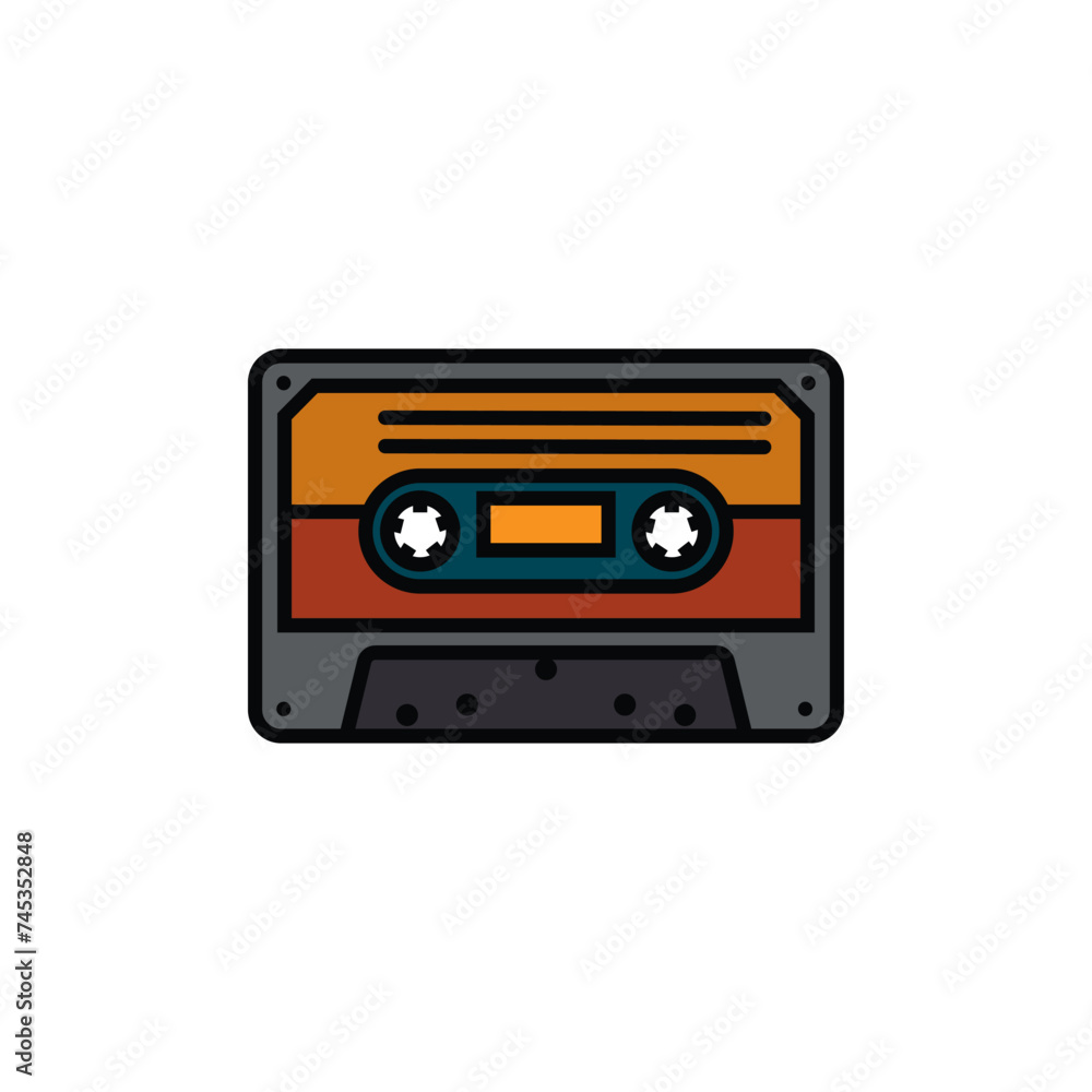 Original vector illustration. The contour icon of a retro audio cassette.