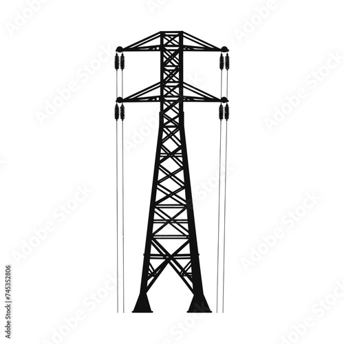 Silhouette electrical transmission tower black color only