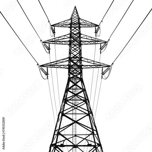 Silhouette electrical transmission tower black color only