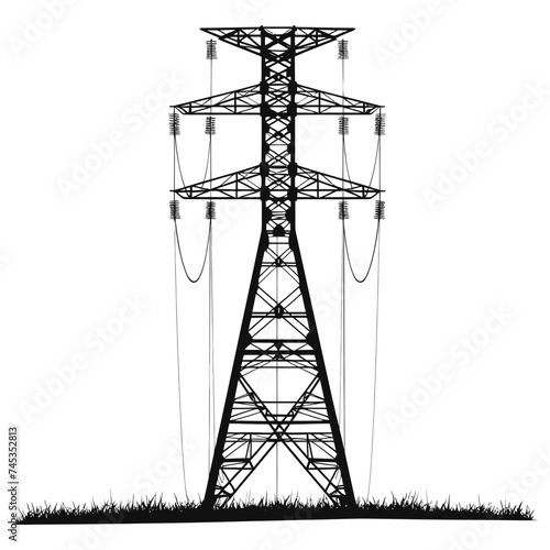 Silhouette electrical transmission tower black color only