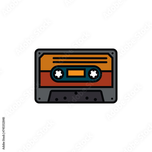 Original vector illustration. The contour icon of a retro audio cassette.