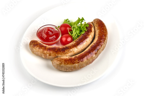 Grilled Munich Sausages  close-up  isolated on white background.