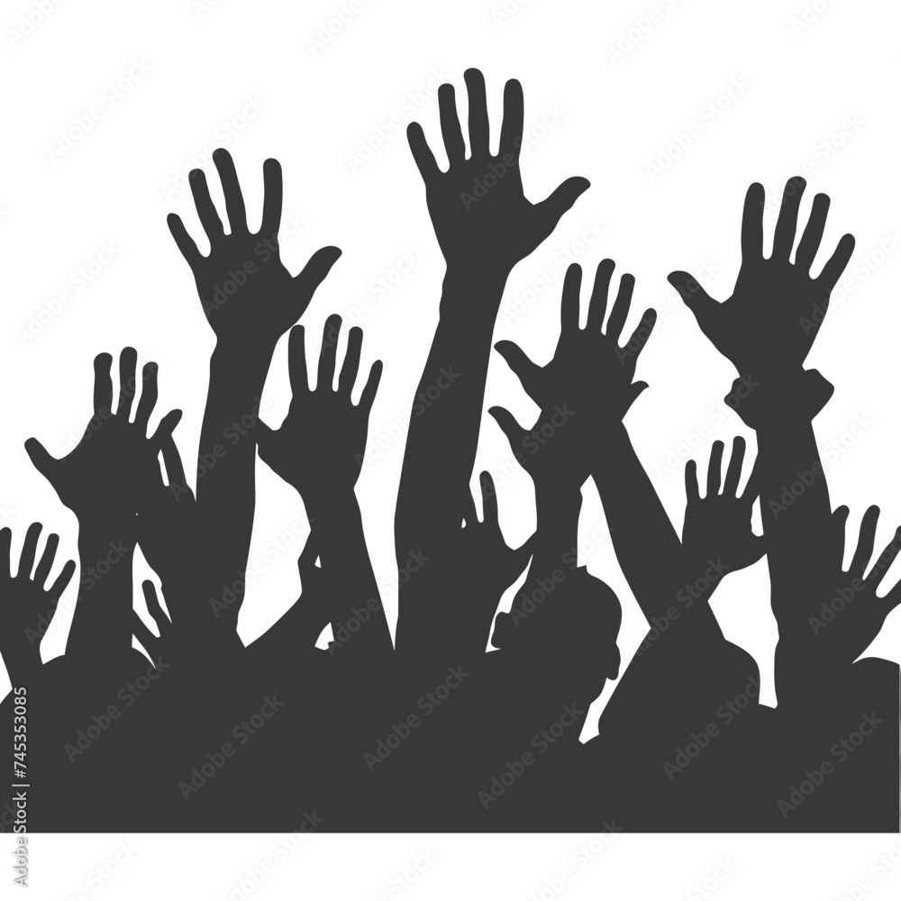 Obraz premium Silhouette hands raised at a music festival black color only