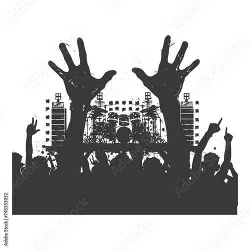 Silhouette hands raised at a music festival black color only