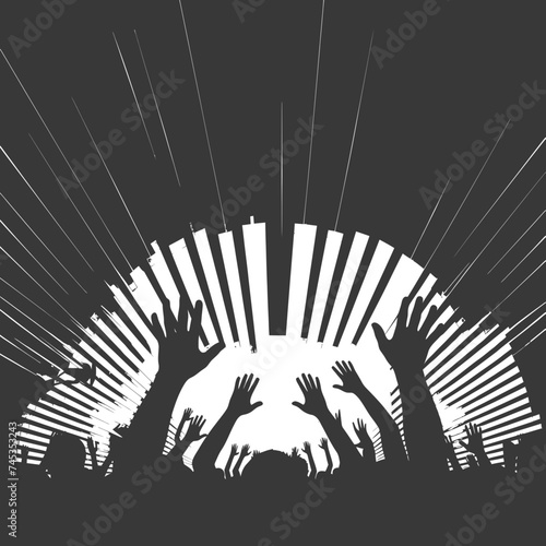 Silhouette hands raised at a music festival black color only