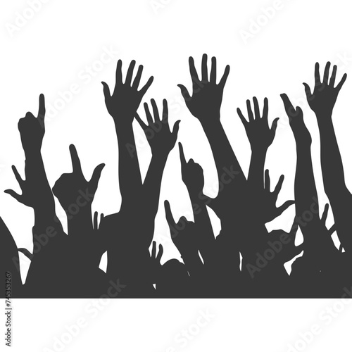 Silhouette hands raised at a music festival black color only