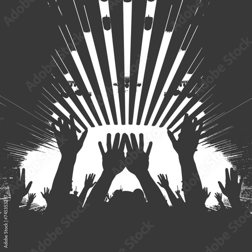 Silhouette hands raised at a music festival black color only