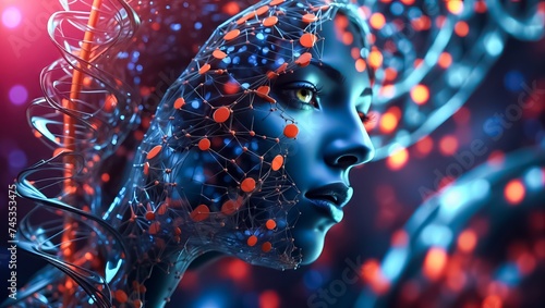Integration of Artificial Intelligence (AI) in Healthcare, Featuring a DNA Double Helix Intricately Intertwined with Digital AI Elements. AI DNA. AI Healthcare Integration.