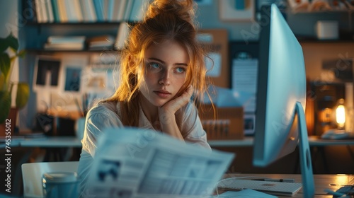 A graphics working on the design of a newsletter, showing concentration and professionalism. Generative AI. Free Download A graphics working on the design of a newsletter, showing concentration and professionalism. Generative AI. - GFXLoad
