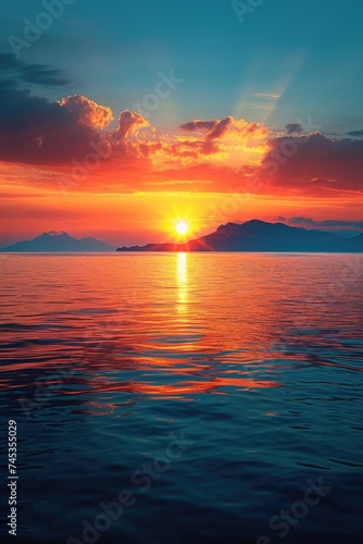 Calm ocean sunset with mountain silhouettes © Landscape Planet