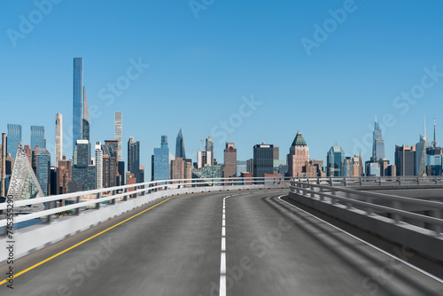 Empty urban asphalt road exterior with city buildings background. New modern highway concrete construction. Concept of way to success. Transportation logistic industry fast delivery. New York. USA. © VideoFlow