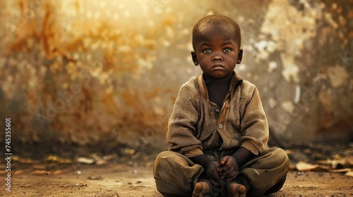 International Day of the African Child, portrait of a small African boy, sad look photo
