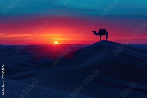 Majestic camel on the sands at dusk