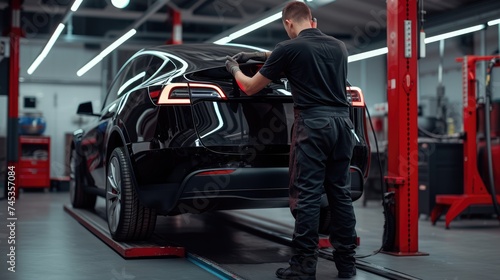 A mechanic fixing a car in an automotive factory AIG41