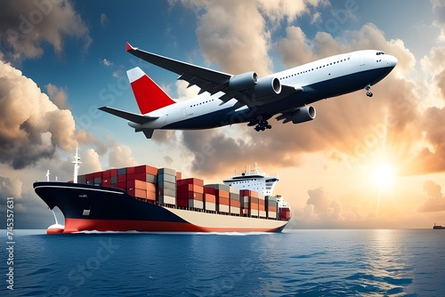Container Cargo Ship and Cargo Plane Transportation