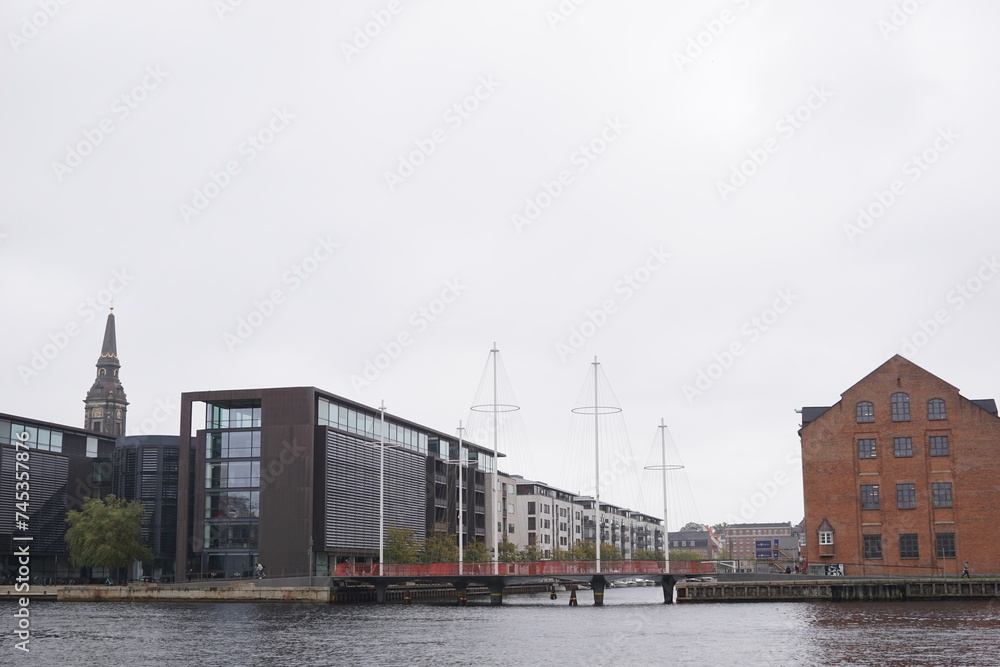 View on modern architecture bridge Cirkelbroen at Christianshavn in Copenhagen, Denmark
