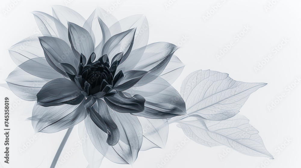 X-ray image of dahlia. Photocopy of flowers in black and white X-ray image of dahlia. Photocopy of flowers in black and white