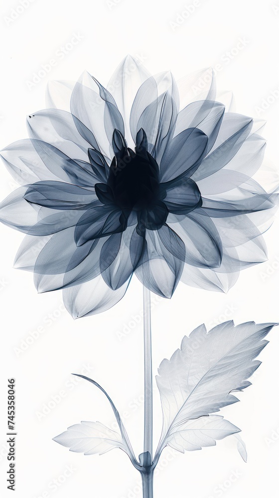 X-ray image of dahlia. Photocopy of flowers in black and white