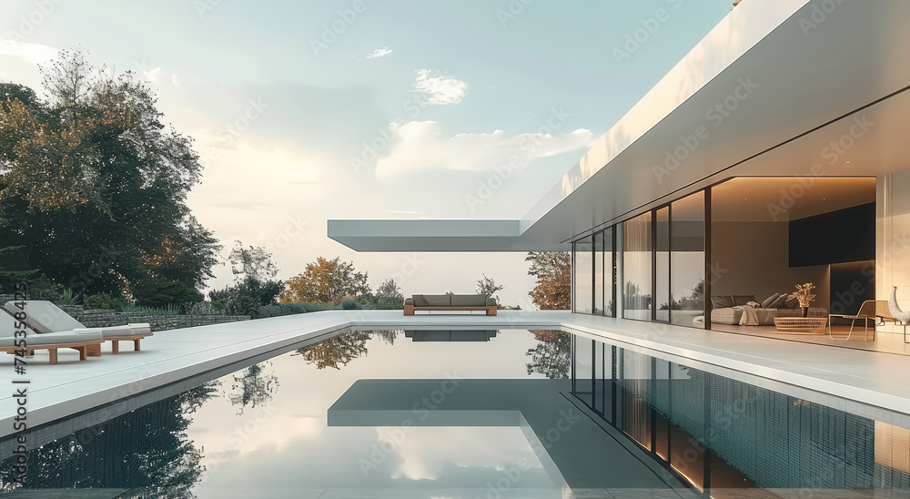 A luxury villa with an infinity pool. Generative AI.