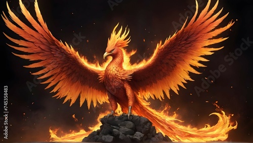 Witness the rebirth of a legendary creature, as a fiery Phoenix rises from the ashes, its wings unfurled in a display of strength and power.