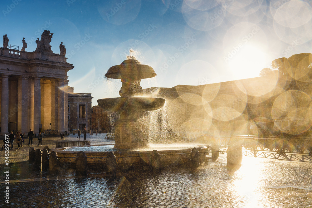 view of the Fountain in Saint Peter's Square in the Vatican, Rome