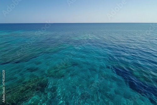 Tranquil Sea Horizon and Underwater Coral Landscape.