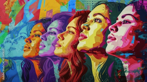 Multi-ethnic women. A group of beautiful women with different beauty, hair and skin color. The concept of women, femininity, diversity, independence and equality. illustration.