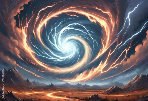 Wallpaper Mural A swirling vortex of wind and lightning, crackling with chaotic energy, tearing through the landscape Torontodigital.ca