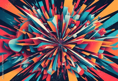 Brimming with complexity and precision, as geometric shapes of various sizes and colors converge