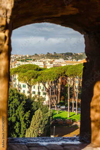 Beautiful view of Rome from the window of sant angelo castle