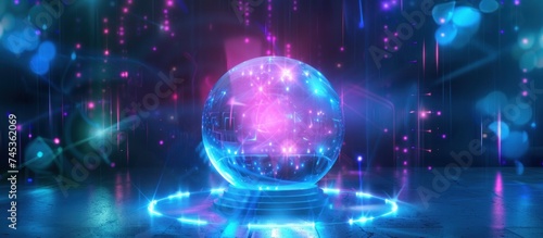 Glowing sphere with blue and pink lights