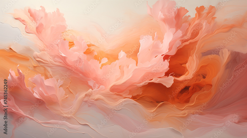 Smears of oil paint, peach color. Colorful abstract paint banner