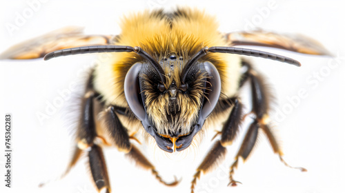 A close up of a honey or bumble bee on a isolated white background © JennayStock