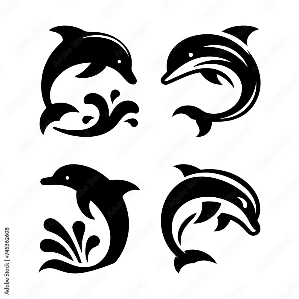 Naklejka premium collection with abstract emblem of dolphin and sea wave 