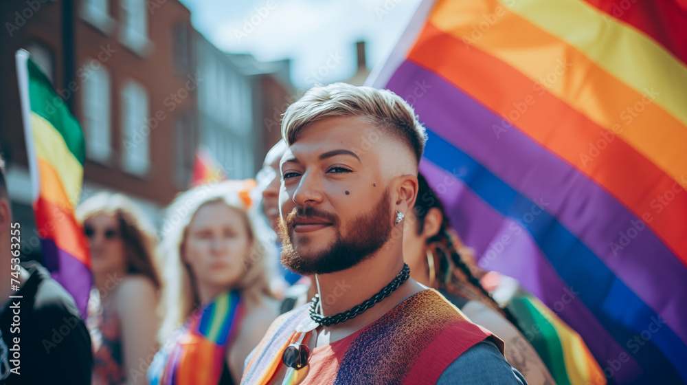 Portrait of people with flags of LGBTQ+ Rights at a Pride Diversity Portrait Portrait of people with flags of LGBTQ+ Rights at a Pride Diversity Portrait