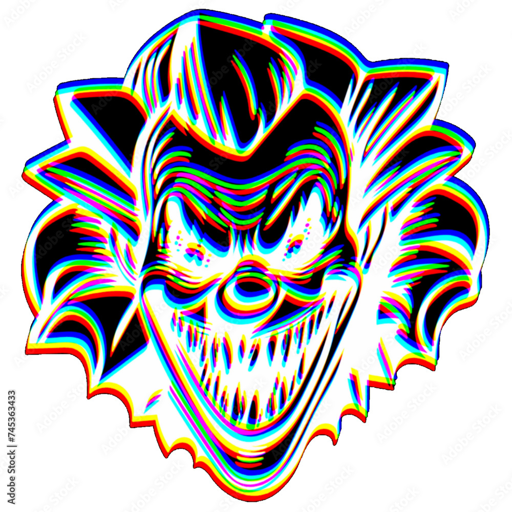 Terror clown sonriente colores.