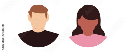 Vector illustration. Fashion profile of man and woman. Avatar, user profile, person icon, silhouette, profile picture. Suitable for social media profiles, icons, screensavers and as a template.