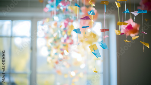 Image of a colorful birthday garland. Decoration of a birthday party.