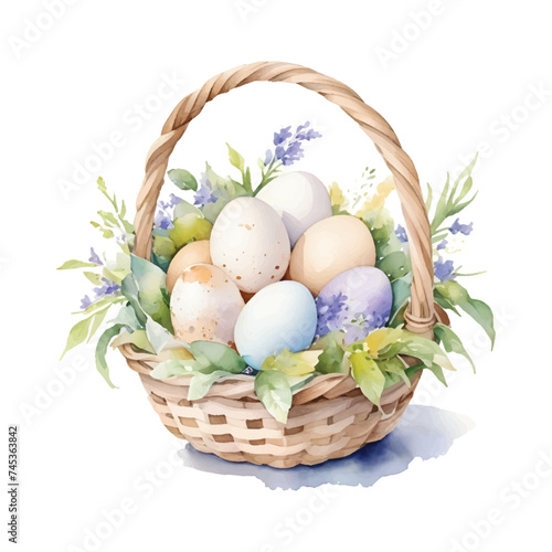watercolor Easter eggs in basket